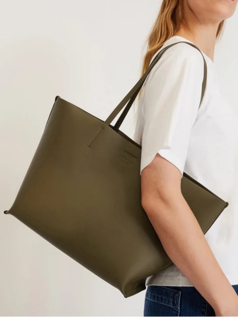 Everlane The Luxe Italian Leather Tote Beech Green Large